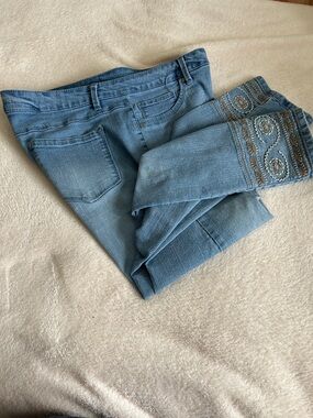 d. jeans Medium Blue Skinny Jeans with Embroidered Ankles